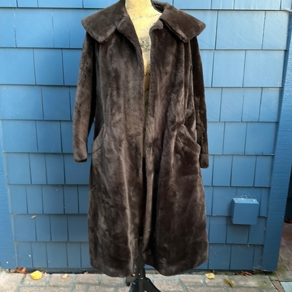 Vintage Roos Atkins California Brown Faux Fur Coat 50’s Union Made
